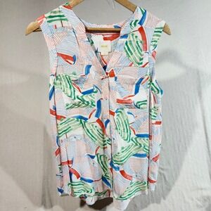 Maeve Anthropologie Sleeveless Blouse Top‎ Button Front Beachy Print Size 10